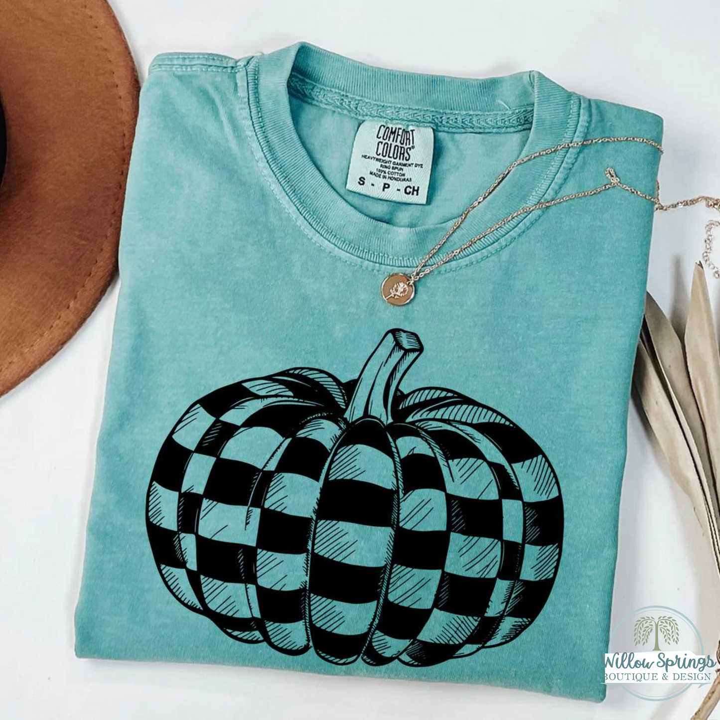 Checkered Pumpkin Graphic Tee- Comfort Colors