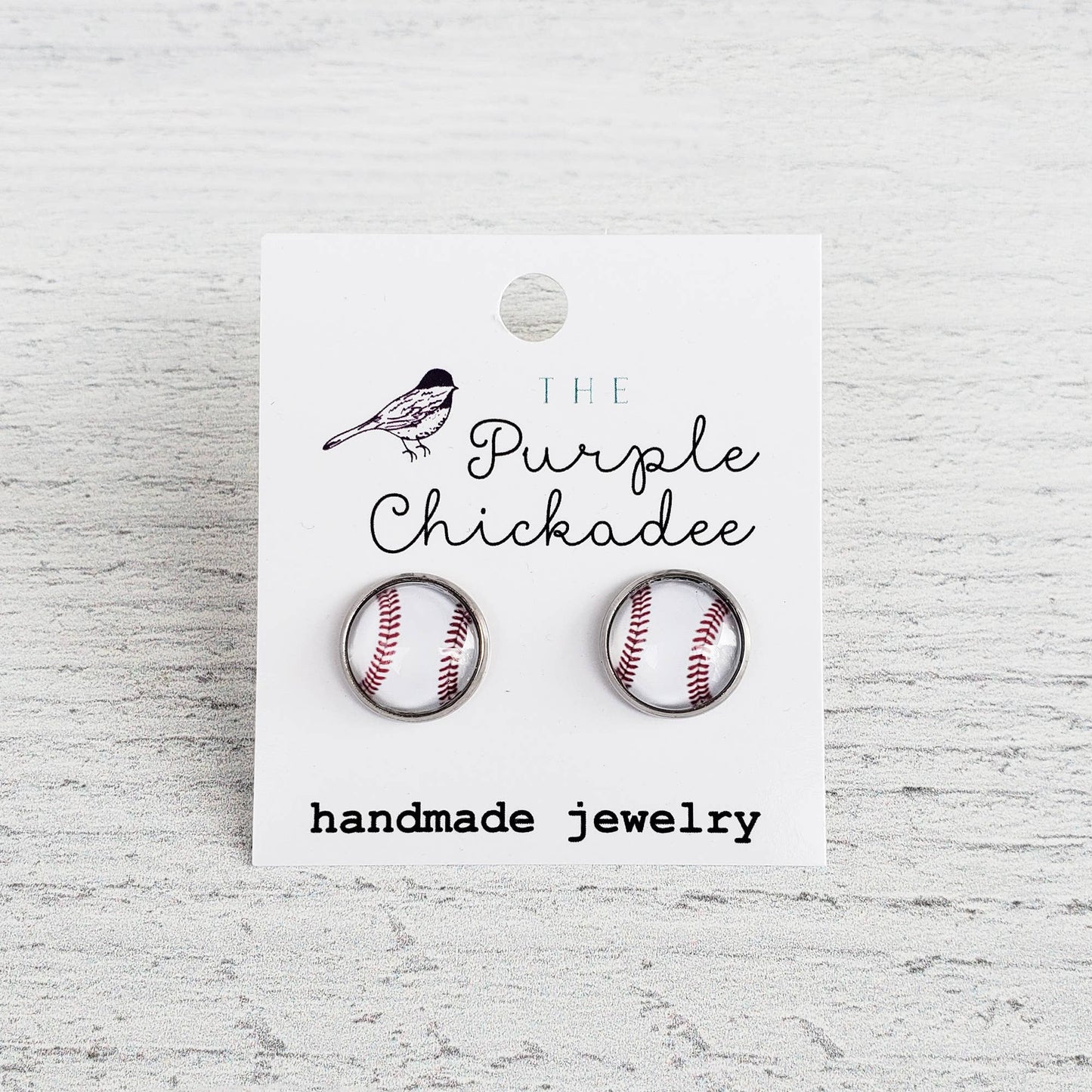 The Purple Chickadee - 12mm Baseball Cabochon Stud Earrings