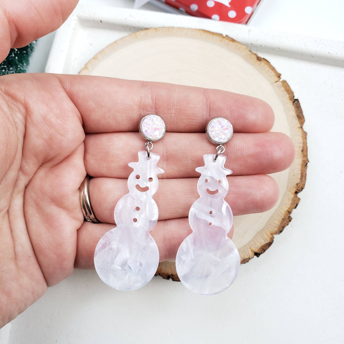 Snowman Earrings with Druzy Studs