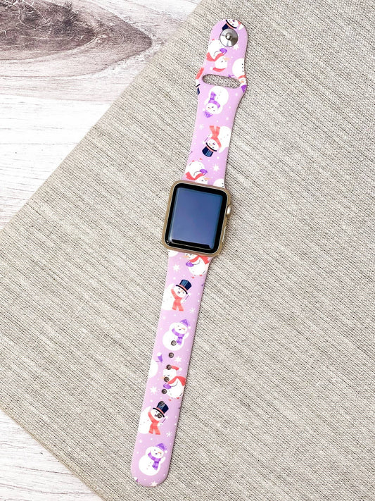 Snowman Printed Silicone Watch Band - Purple