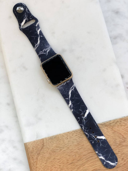 Black Marble Silicone Smart Watch Band