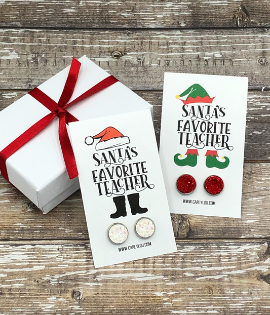 Christmas Teacher Earrings - Santa's Favorite Teacher