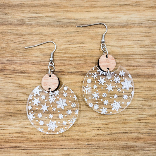 The Purple Chickadee - Snowflakes Acrylic Semi Circle Dangle Earrings