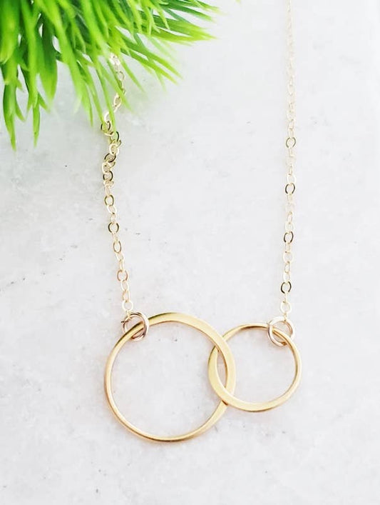 Gold Two Intertwined Circle Necklace- 18"