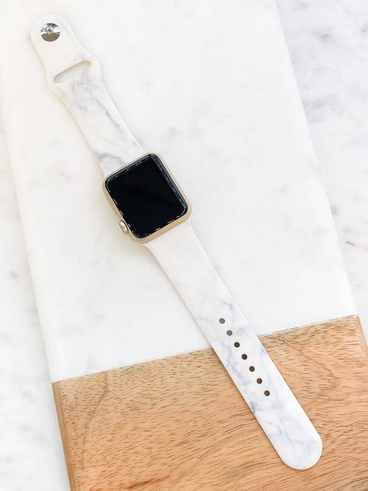 White Marble Silicone Smart Watch Band