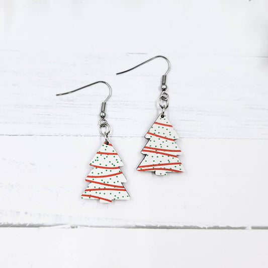 The Purple Chickadee - Mini Snack Cake Christmas Tree Dangle Earrings